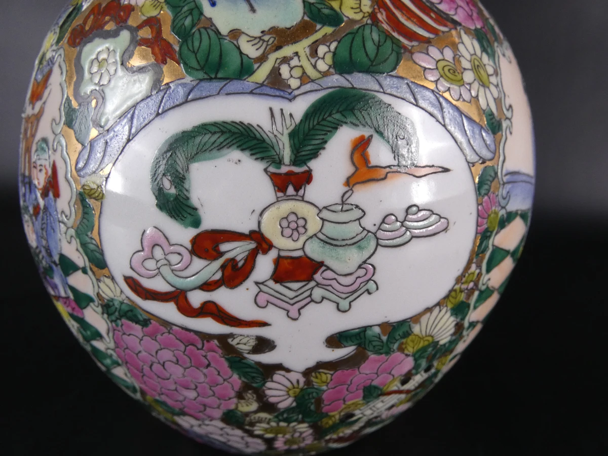 Set van 2 Chinese dekselvazen met kleurrijke decoratie - foto 15