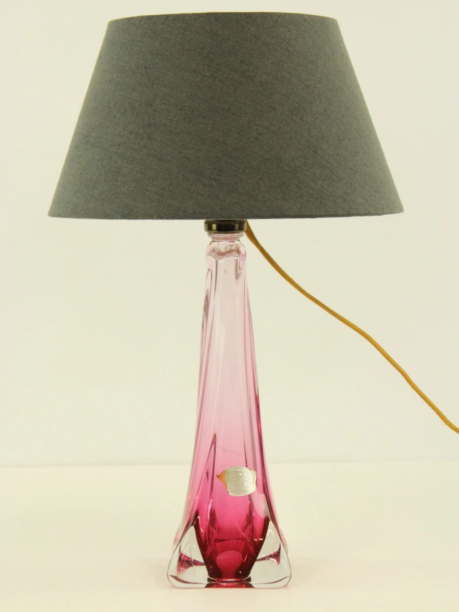 Val Saint Lambert roze glazen tafellamp met grijze lampenkap - foto 3
