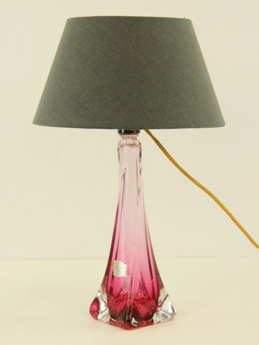 Val Saint Lambert roze glazen tafellamp met grijze lampenkap - foto 4