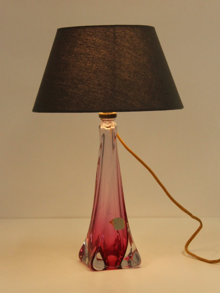 Val Saint Lambert roze glazen tafellamp met grijze lampenkap - foto 6
