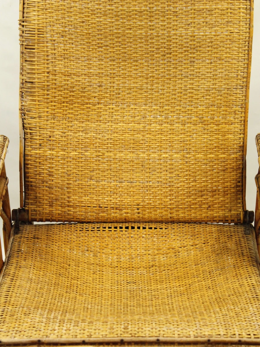 Antieke verstelbare rotan ligstoel met uitschuifbare voetensteun - ca. 1920–1930 - foto 4