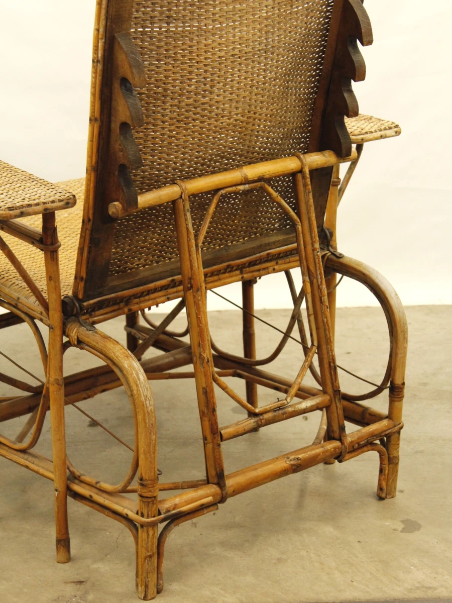 Antieke verstelbare rotan ligstoel met uitschuifbare voetensteun - ca. 1920–1930 - foto 10