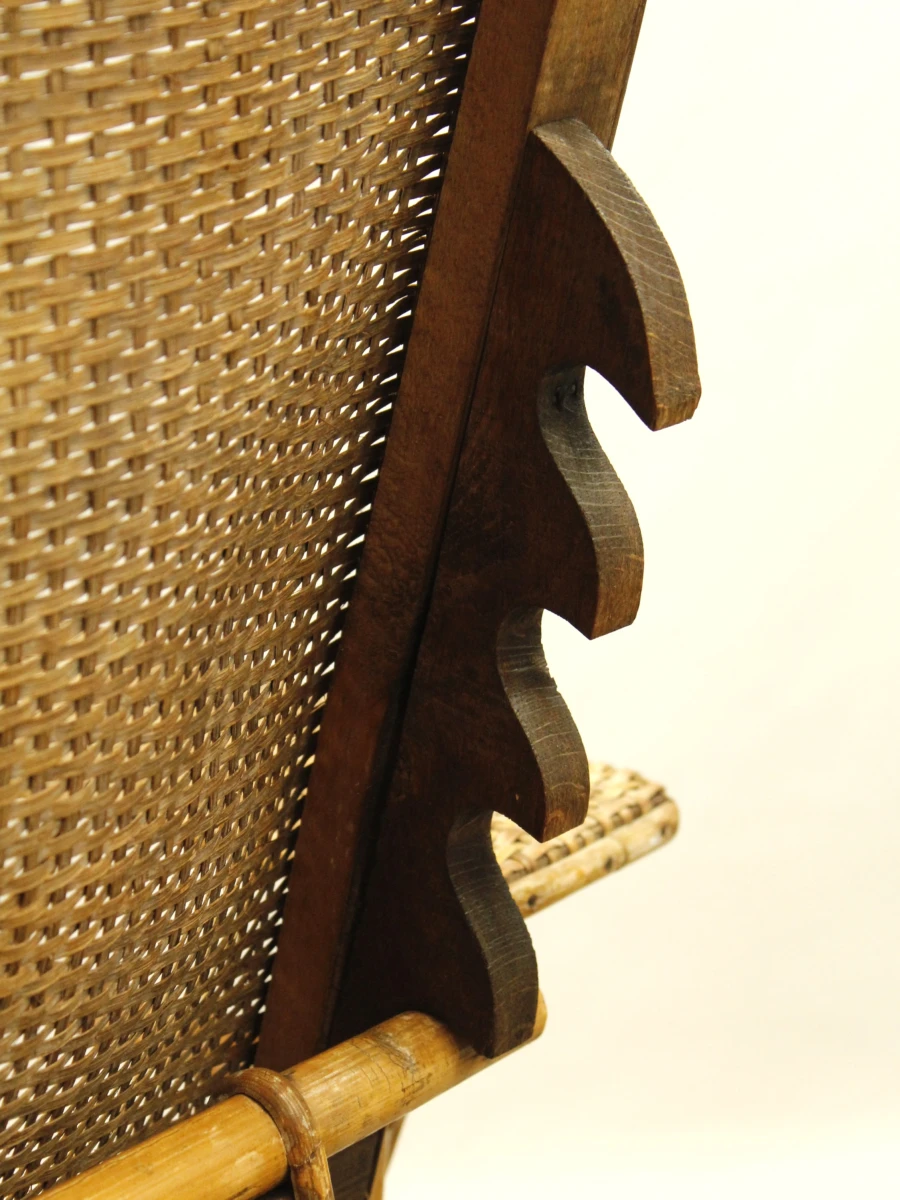 Antieke verstelbare rotan ligstoel met uitschuifbare voetensteun - ca. 1920–1930 - foto 11