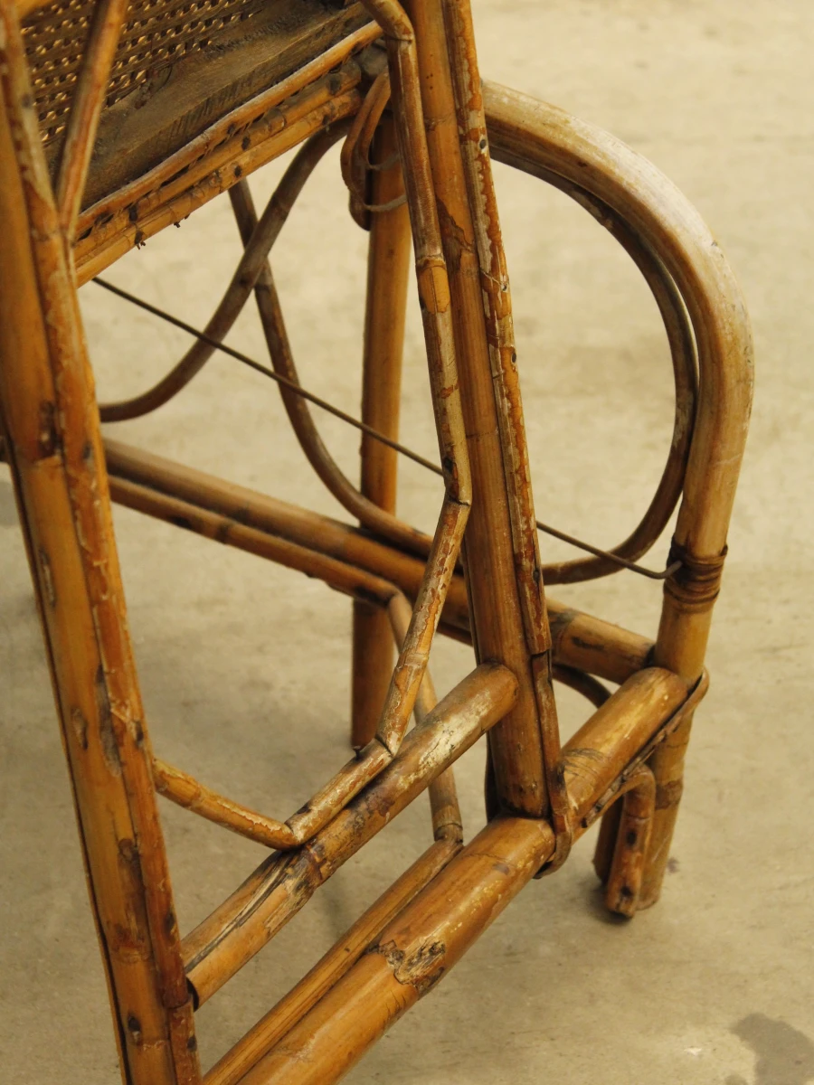 Antieke verstelbare rotan ligstoel met uitschuifbare voetensteun - ca. 1920–1930 - foto 12