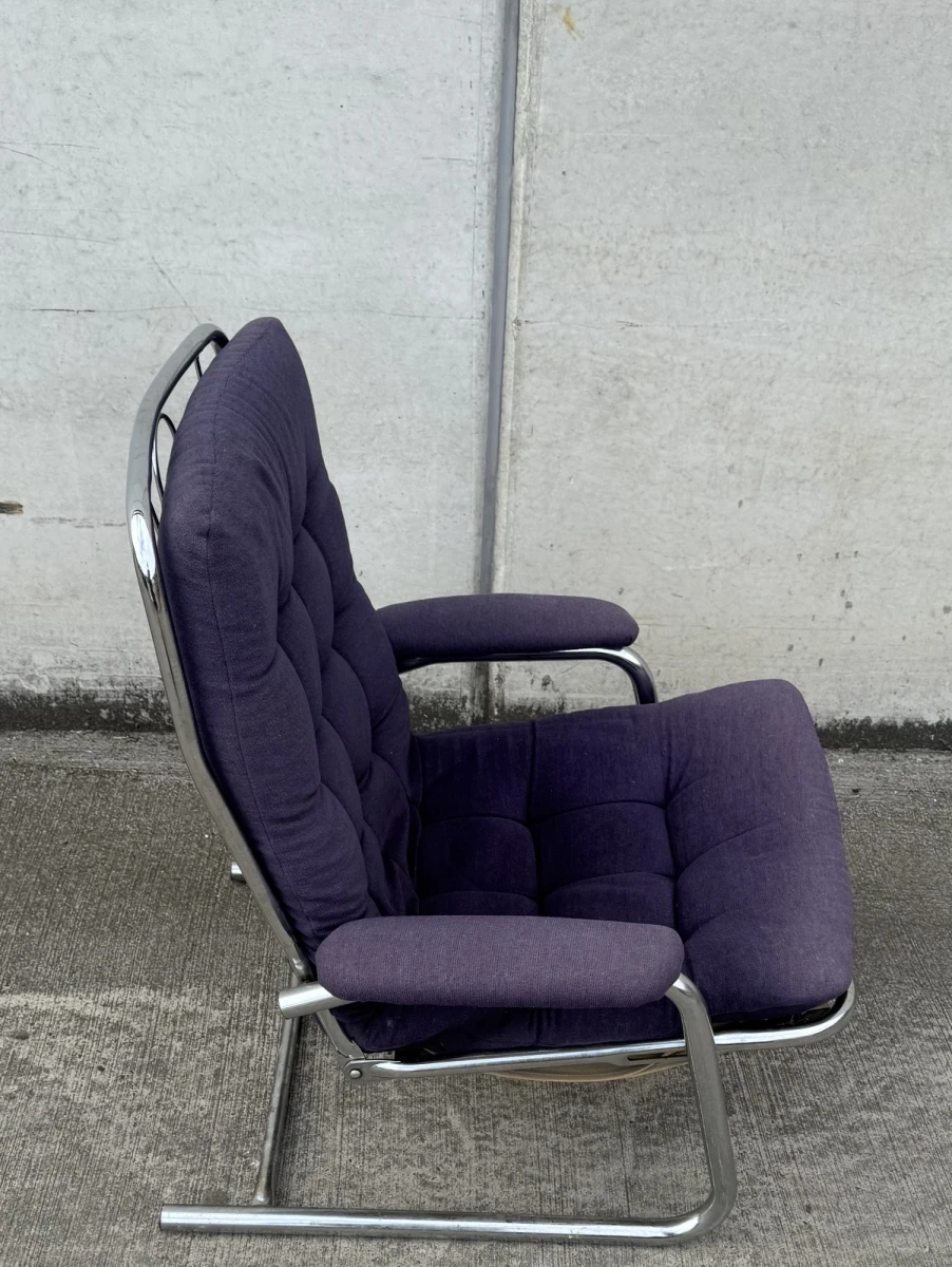 Vintage design fauteuil – jaren 70 – chroom & donkerpaars - foto 8