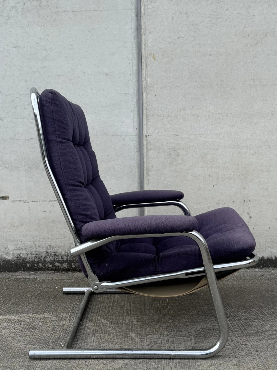 Vintage design fauteuil – jaren 70 – chroom & donkerpaars - foto 11
