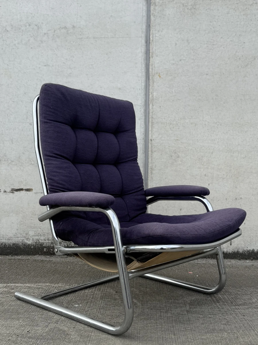 Vintage design fauteuil – jaren 70 – chroom & donkerpaars - foto 4