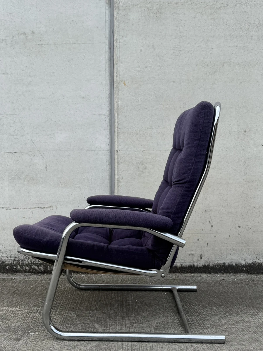 Vintage design fauteuil – jaren 70 – chroom & donkerpaars - foto 7