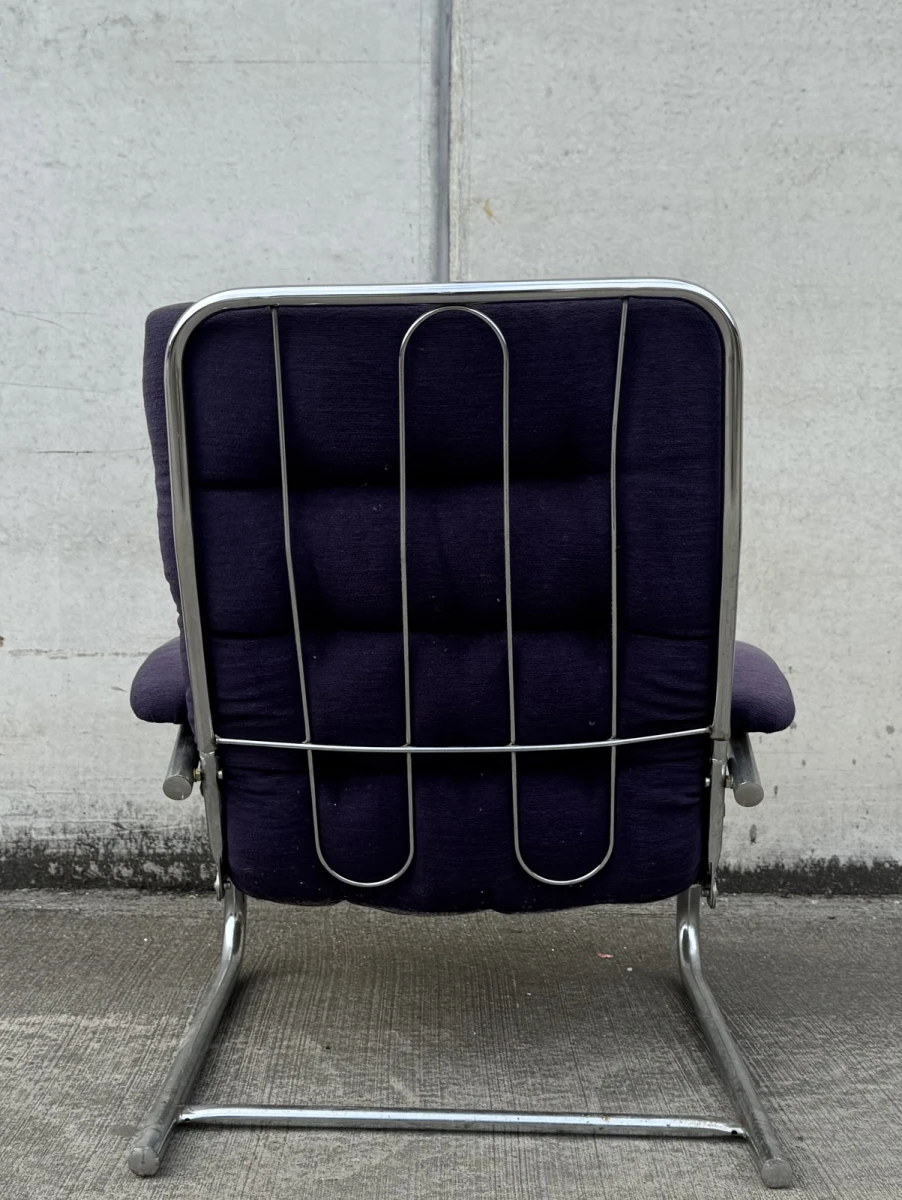 Vintage design fauteuil – jaren 70 – chroom & donkerpaars - foto 2