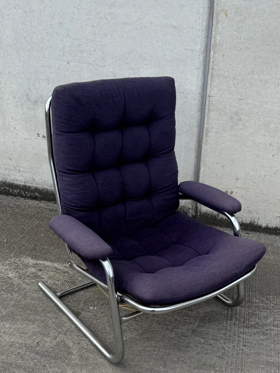 Vintage design fauteuil – jaren 70 – chroom & donkerpaars - foto 3