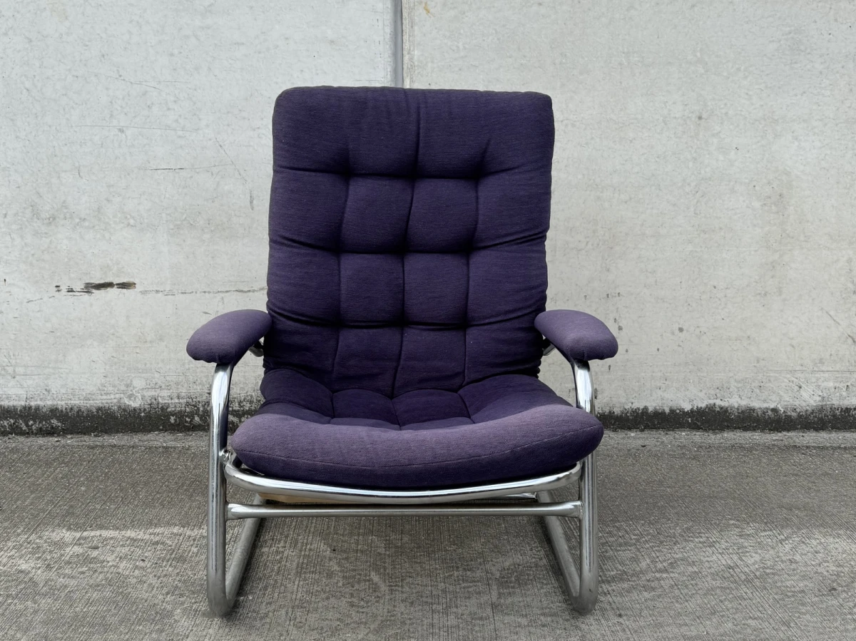 Vintage design fauteuil – jaren 70 – chroom & donkerpaars - foto 5