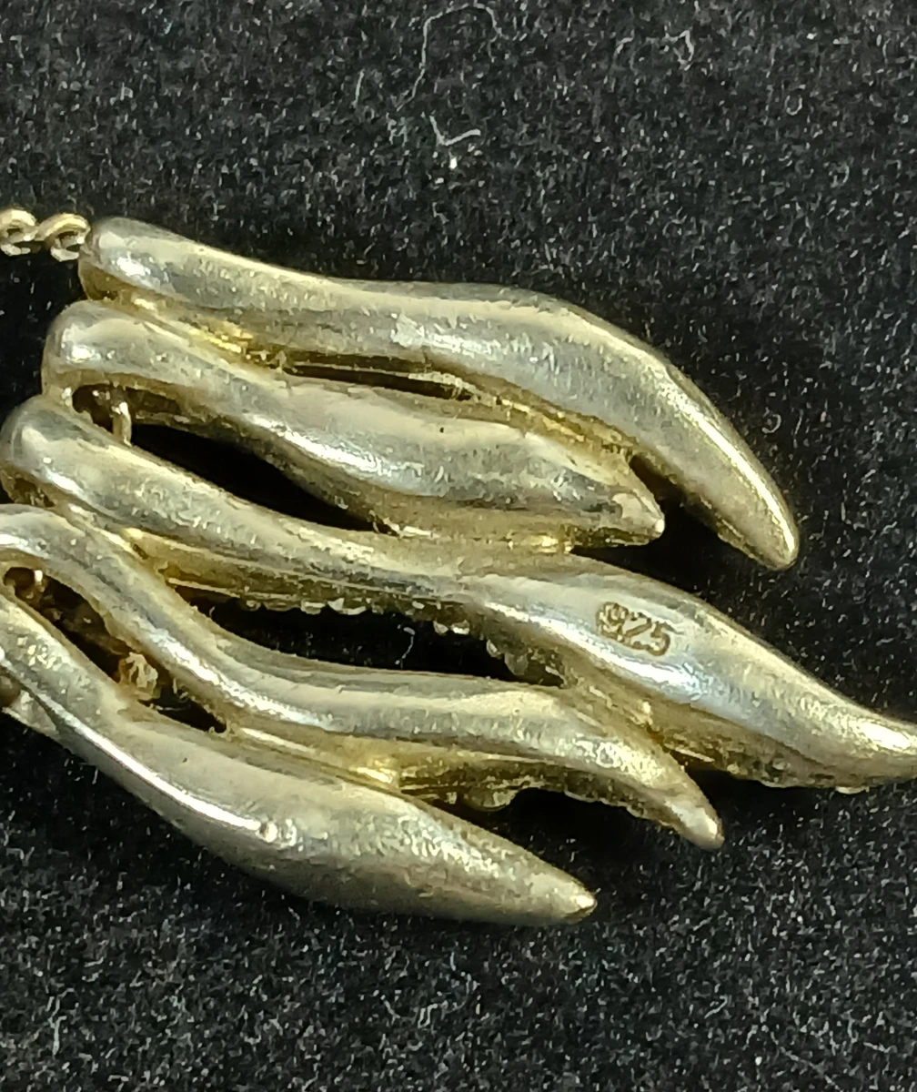 Zilveren ketting met abstracte hanger en zirkonia's - foto 5