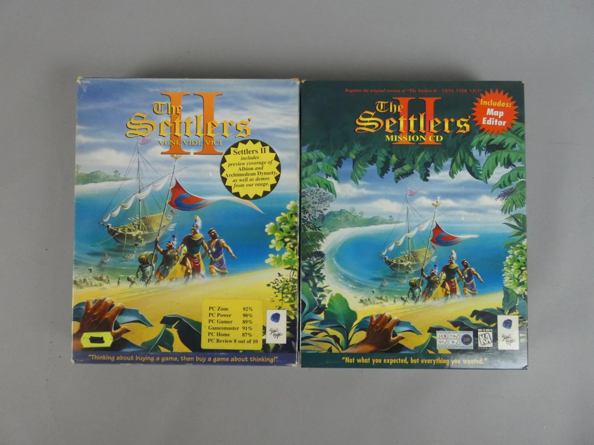 The Settlers II: Veni, Vidi, Vici en The Settlers II Mission CD (Big Box PC-games) – kavel bij De Kringwinkel, Diest