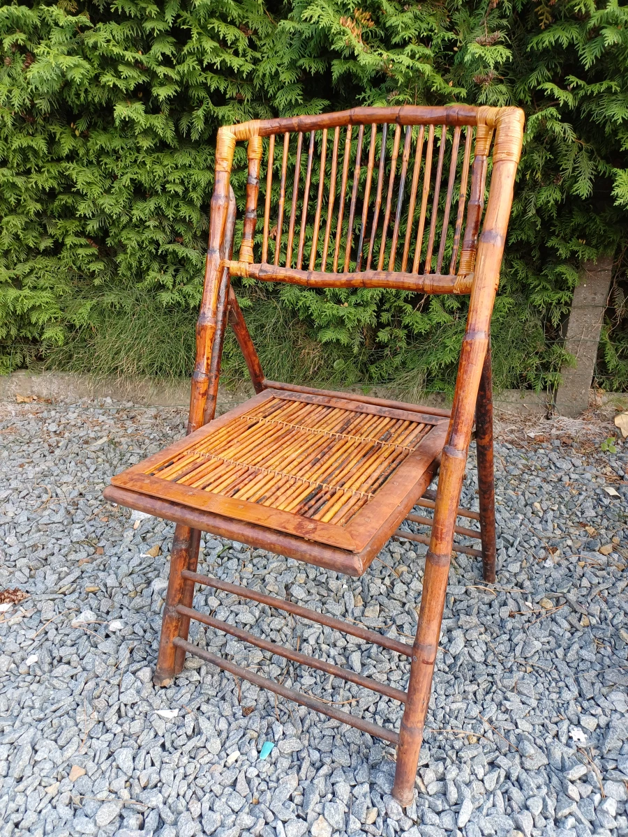 Set van 4 vintage bamboe klapstoelen - foto 3