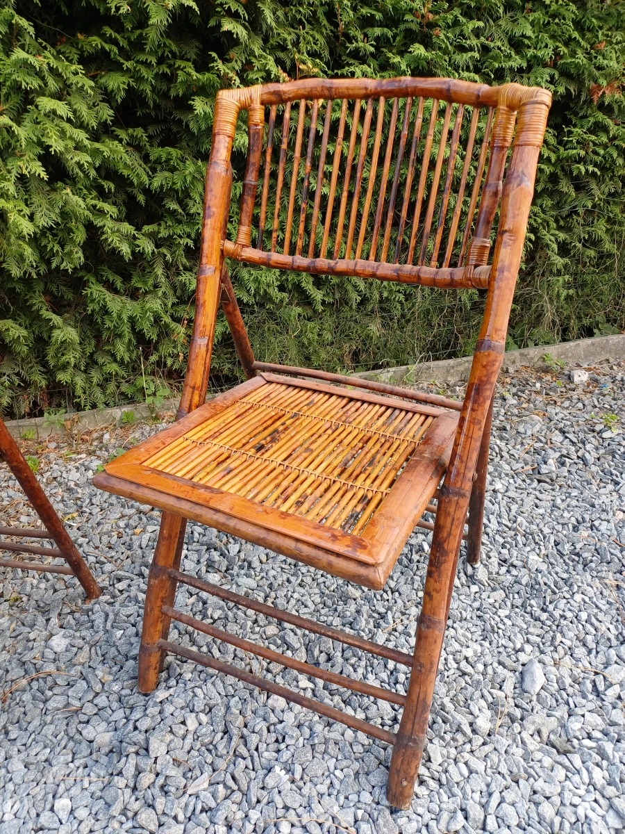 Set van 4 vintage bamboe klapstoelen - foto 6