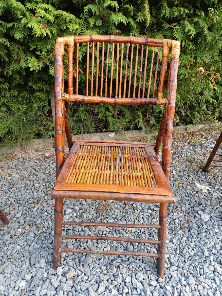 Set van 4 vintage bamboe klapstoelen - foto 4