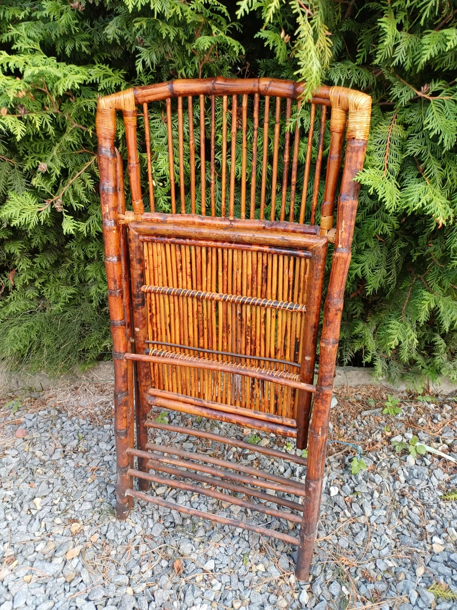 Set van 4 vintage bamboe klapstoelen - foto 9