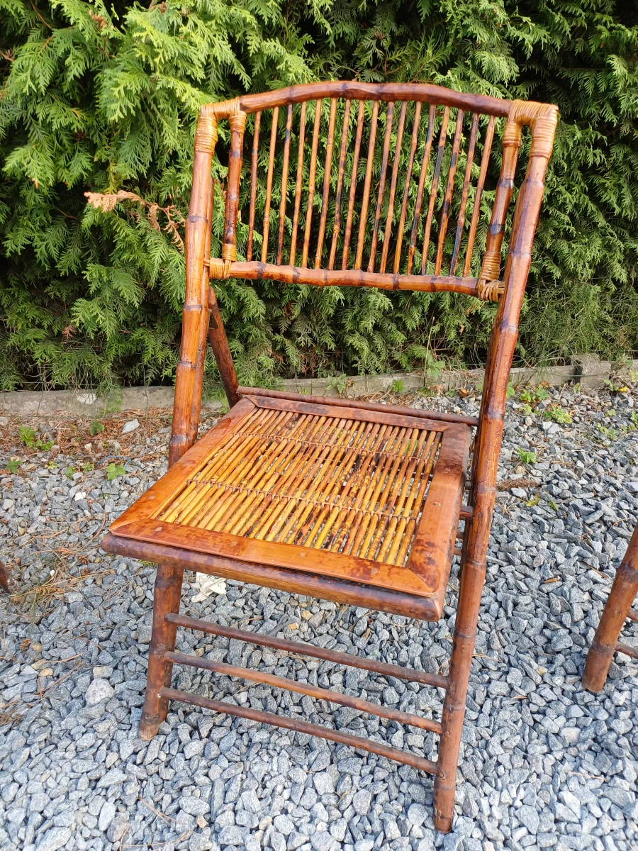 Set van 4 vintage bamboe klapstoelen - foto 5