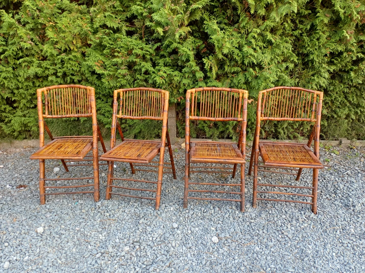 Set van 4 vintage bamboe klapstoelen - foto 2