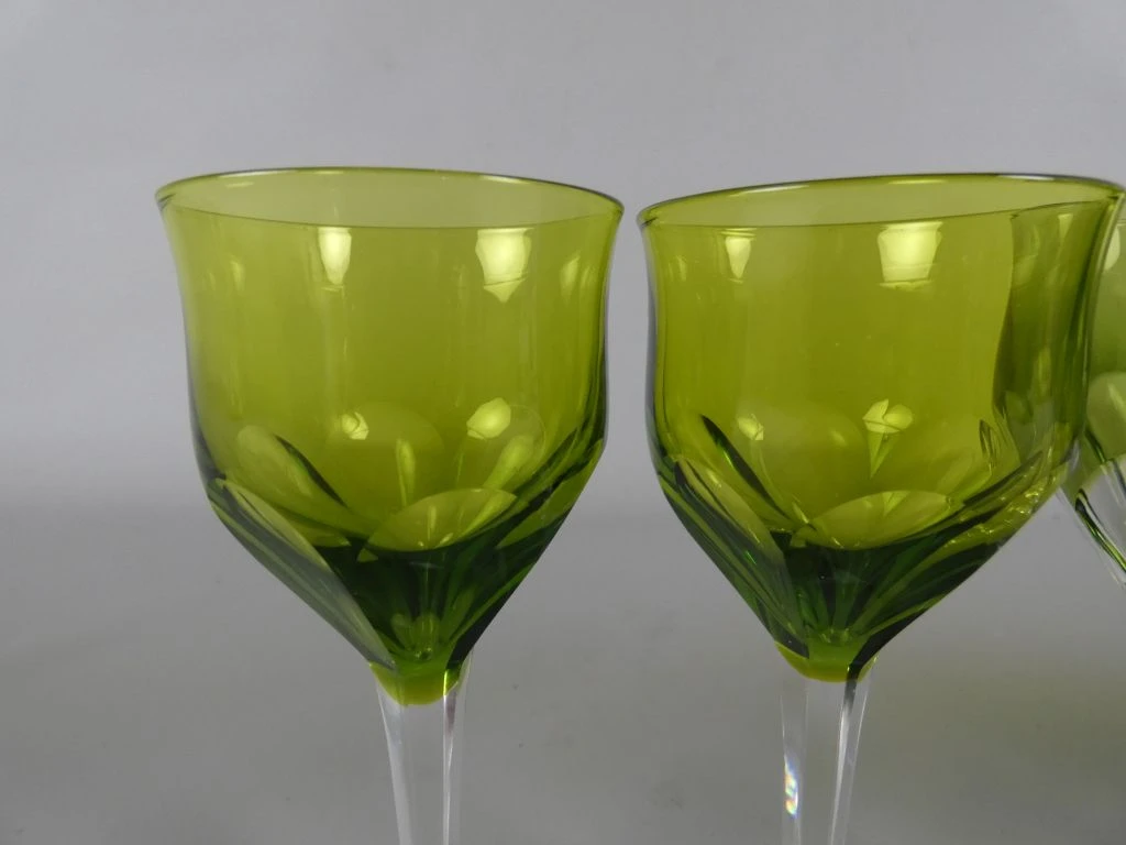 Set van 6 groene kristallen wijnglazen - foto 2