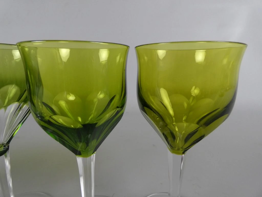 Set van 6 groene kristallen wijnglazen - foto 4