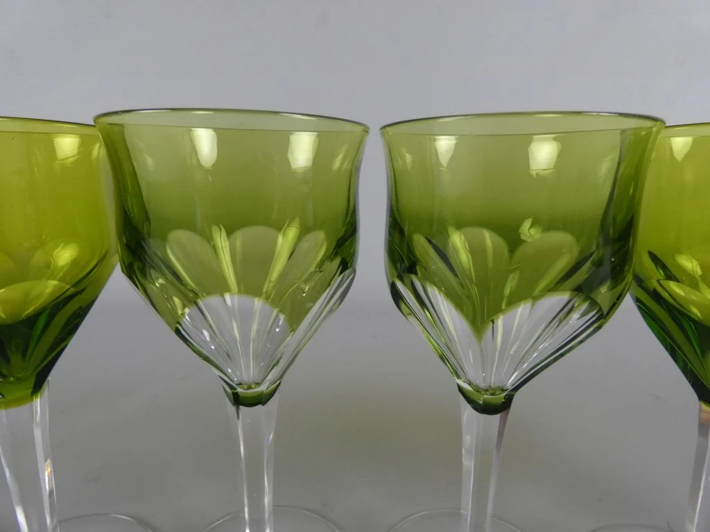 Set van 6 groene kristallen wijnglazen - foto 3