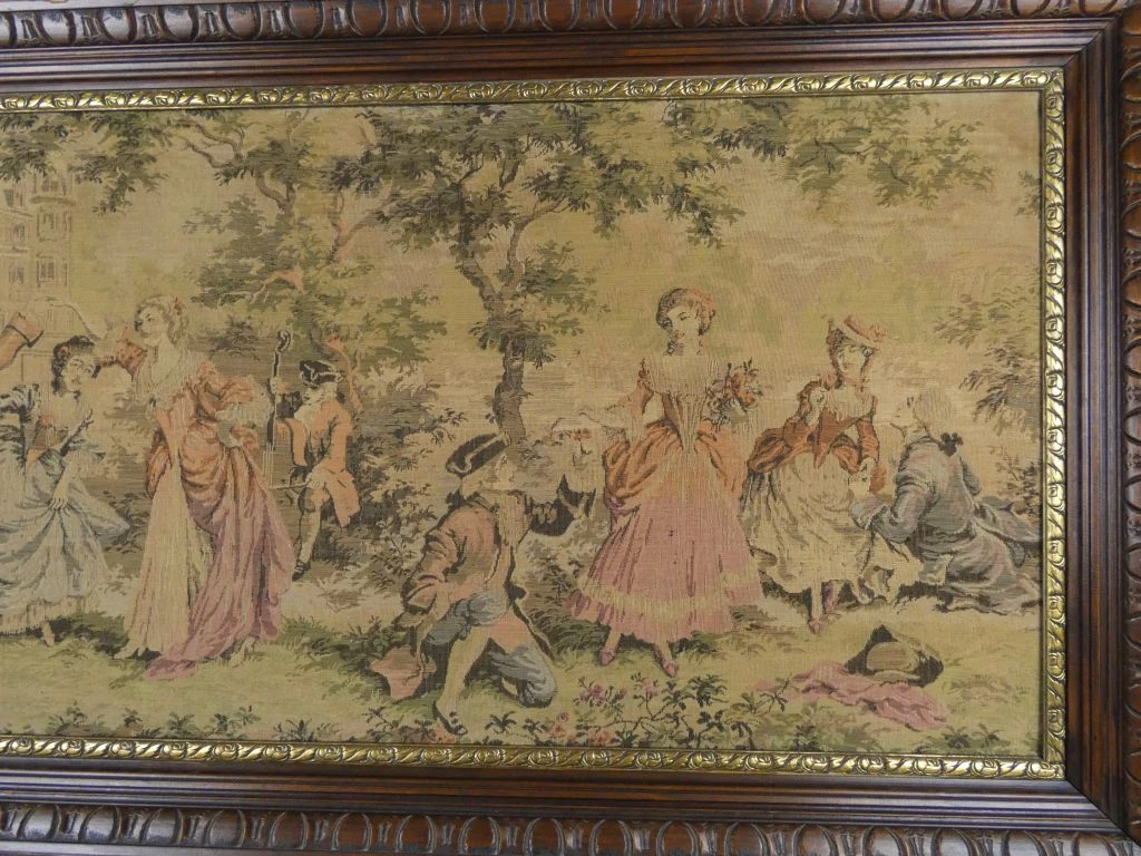 Set van 2 vintage wandtapijten in houten lijst - foto 3