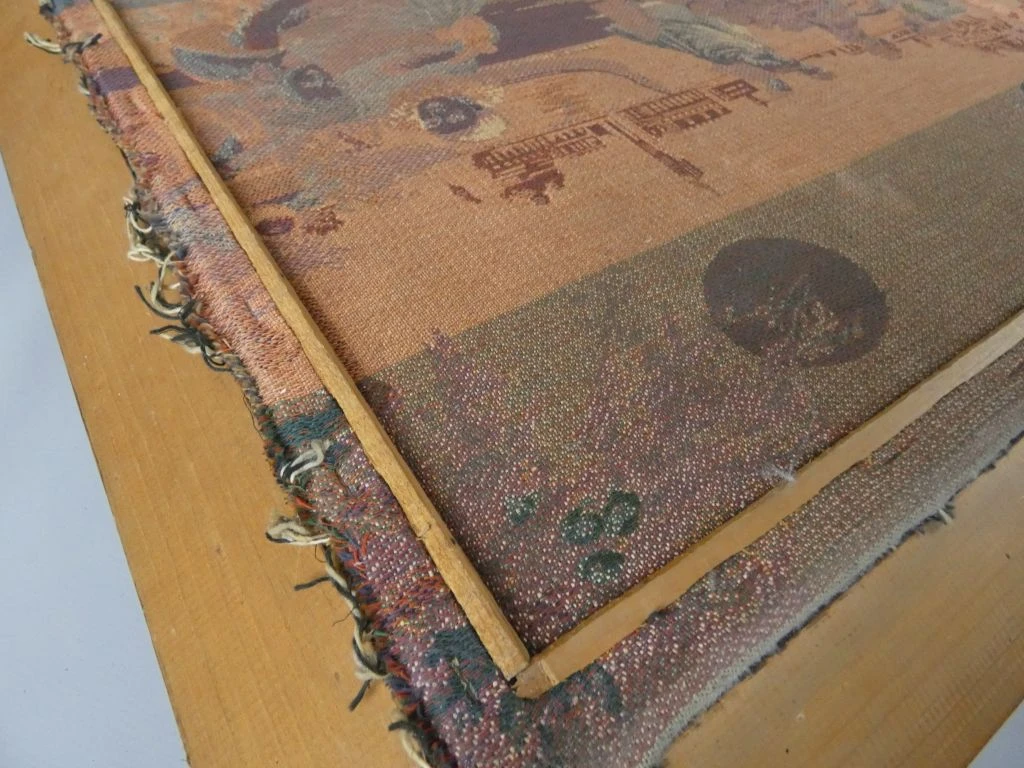 Set van 2 vintage wandtapijten in houten lijst - foto 7