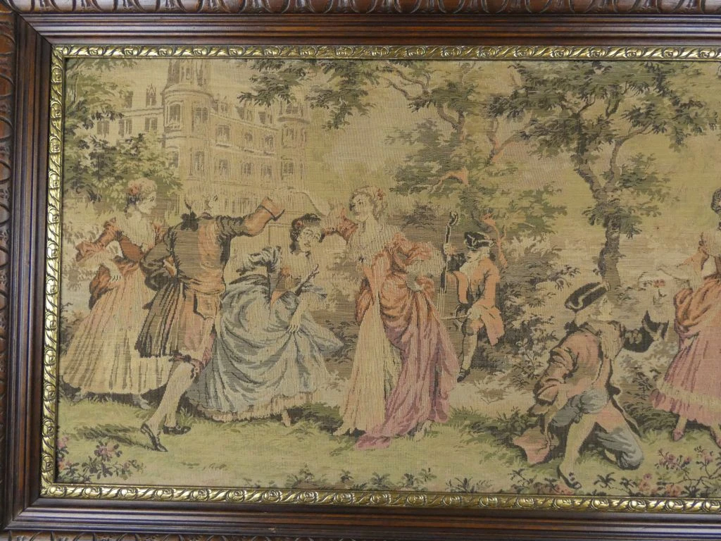 Set van 2 vintage wandtapijten in houten lijst - foto 2