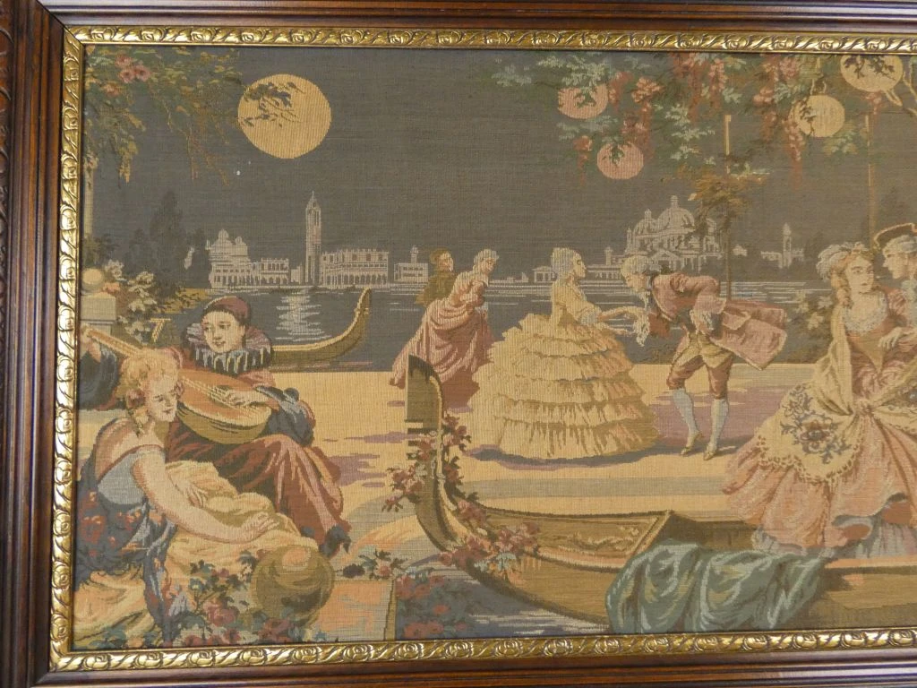 Set van 2 vintage wandtapijten in houten lijst - foto 4