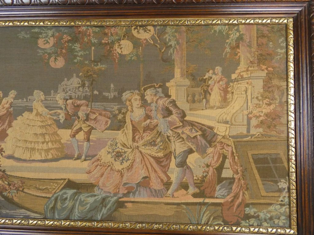 Set van 2 vintage wandtapijten in houten lijst - foto 5