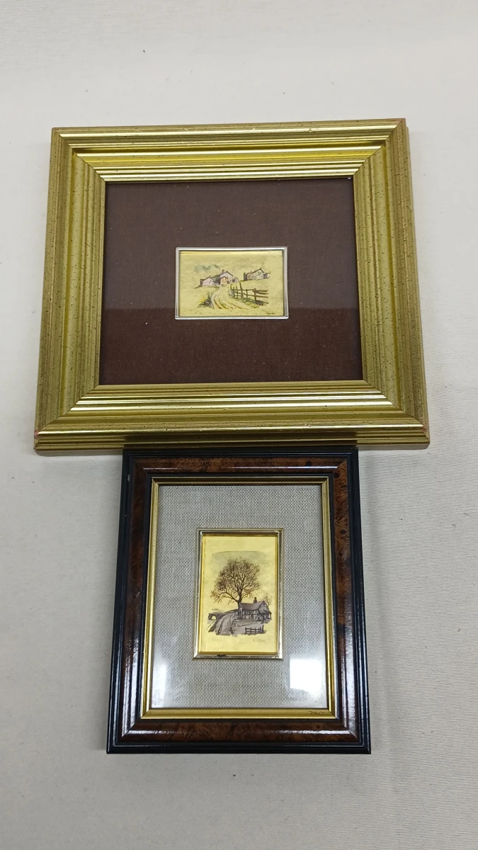 Set van 6 ingelijste kleine kunstwerkjes op zilver- en goudplaat - foto 8