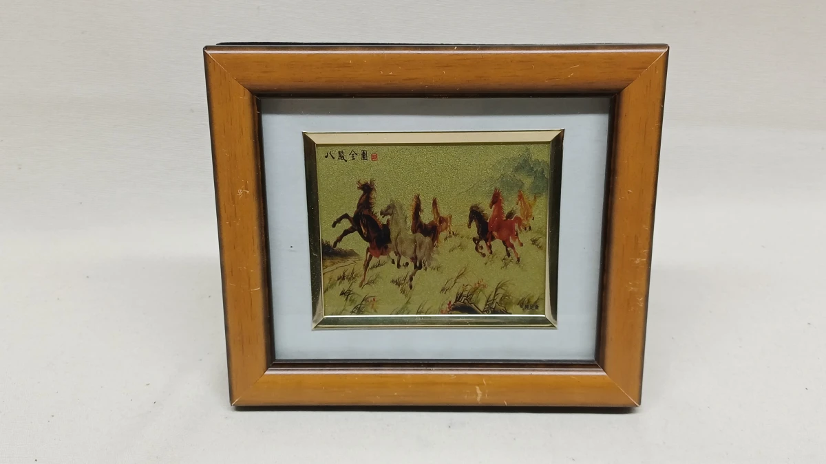 Set van 6 ingelijste kleine kunstwerkjes op zilver- en goudplaat - foto 11