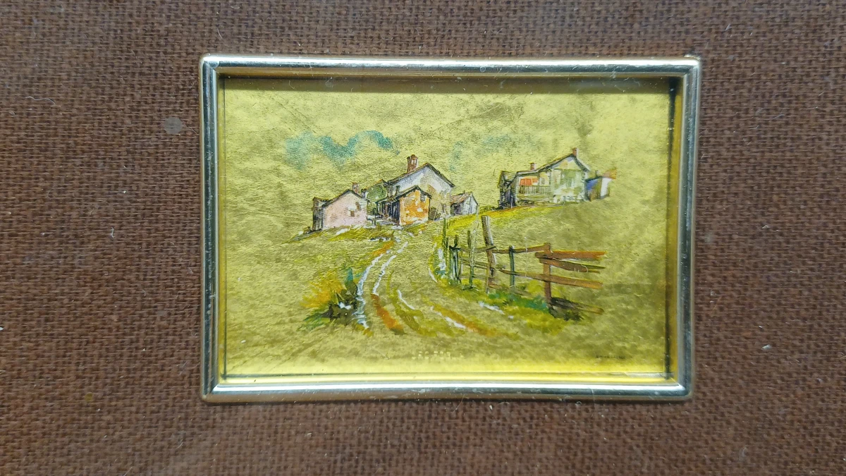 Set van 6 ingelijste kleine kunstwerkjes op zilver- en goudplaat - foto 10