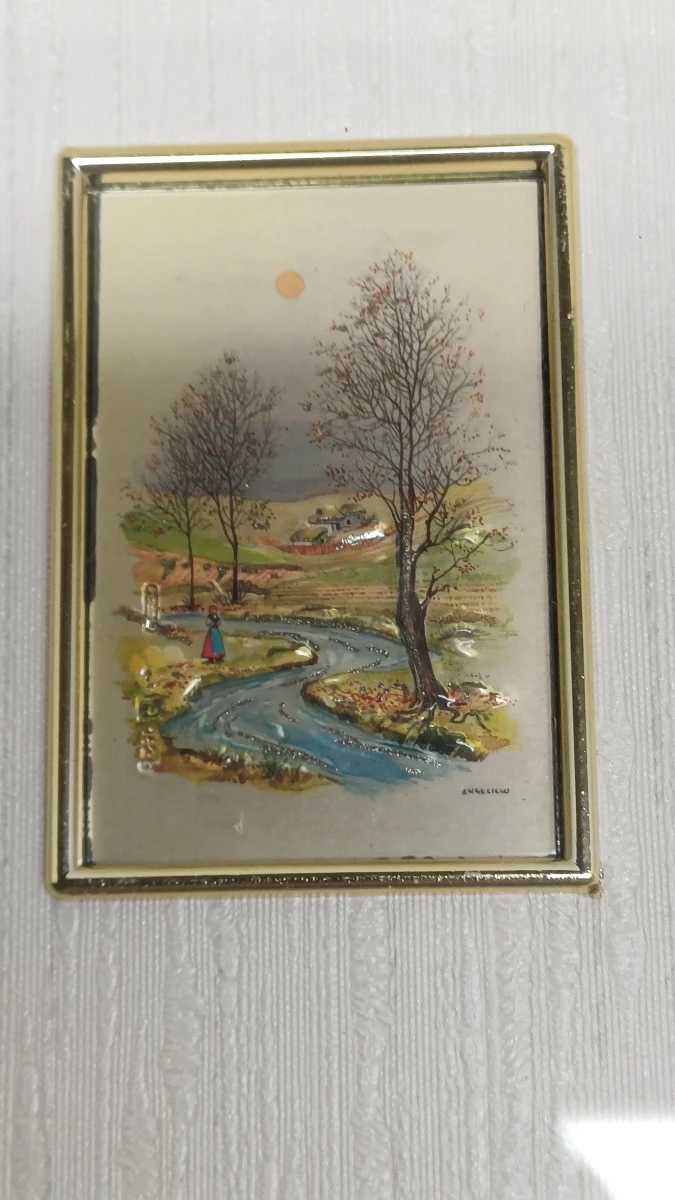 Set van 6 ingelijste kleine kunstwerkjes op zilver- en goudplaat - foto 4