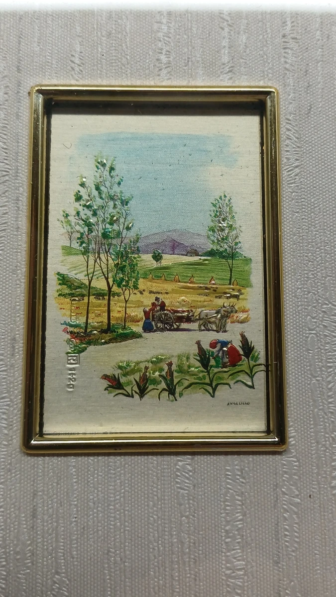Set van 6 ingelijste kleine kunstwerkjes op zilver- en goudplaat - foto 6
