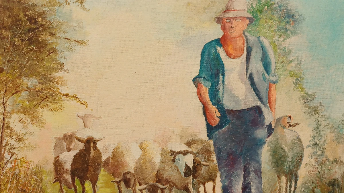 Olieverfschilderij herder met schapen gesigneerd R. De Smet - foto 4