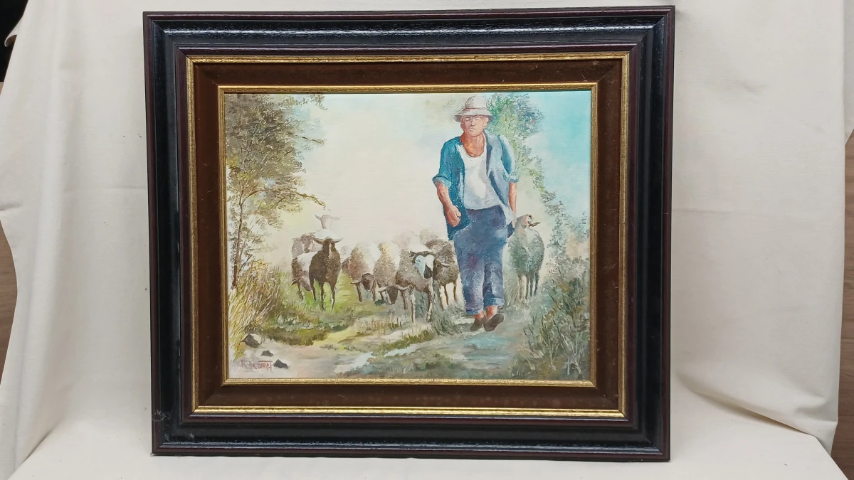 Olieverfschilderij herder met schapen gesigneerd R. De Smet - foto 2