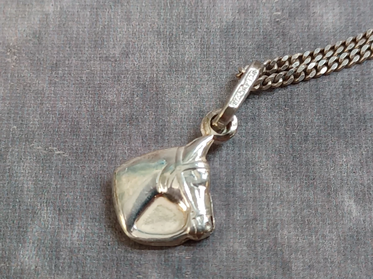 Zilveren lange ketting met paardenkop hanger - Sterling zilver / 925 - foto 7