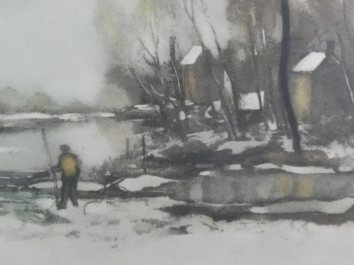 De Leie in de winter - Kleurenlitho - Hebbelinck naar Saverys - foto 3
