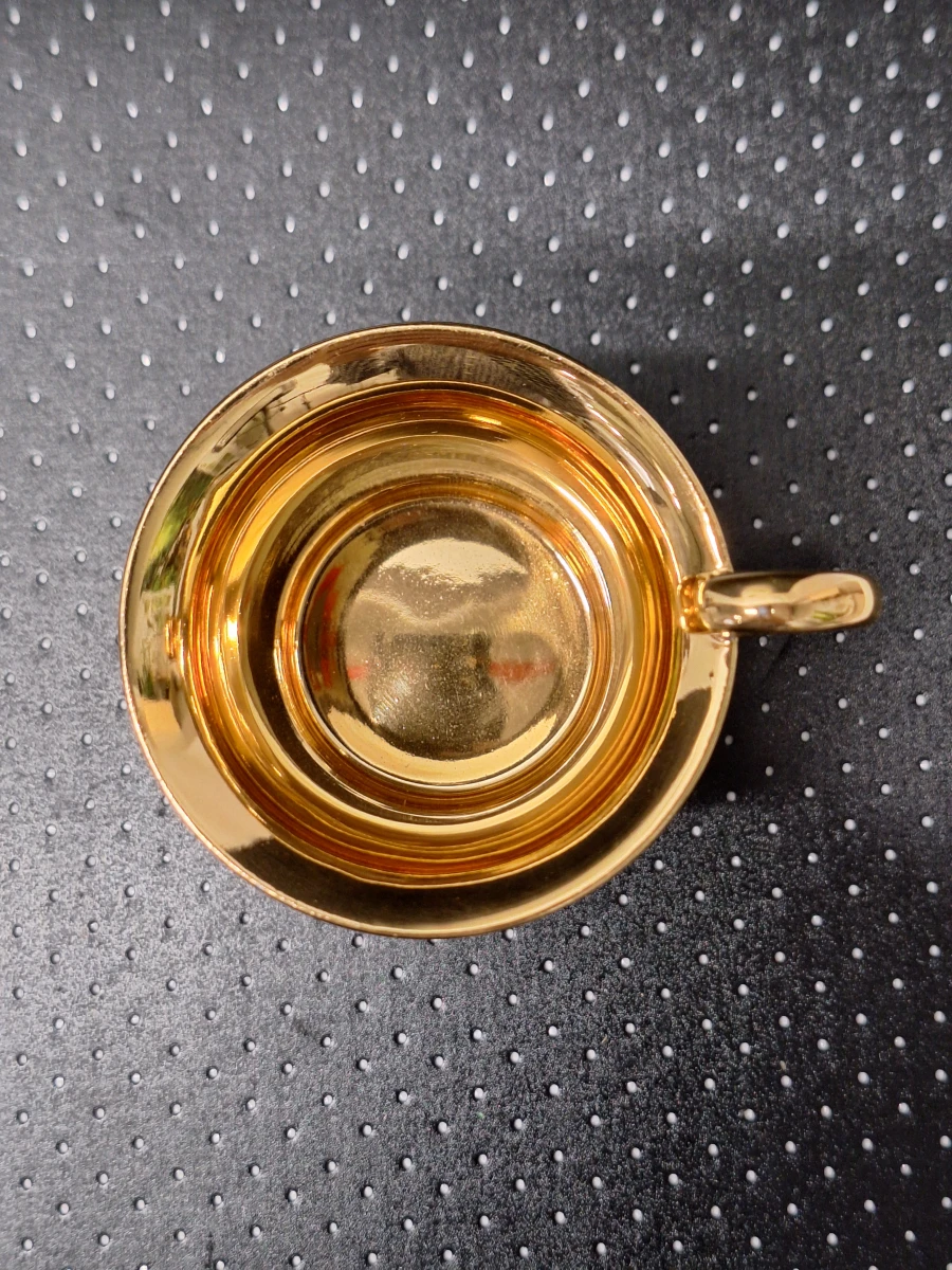 Antieke Porseleinen Mokka- / Espressoset van B&S (Bavaria) - 4 Kop-en-Schotels met Vergulding en Galante Scènes - foto 9