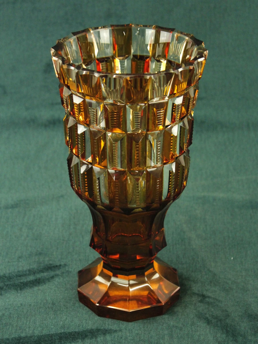 Amberkleurige kristallen Art Deco vaas - foto 2