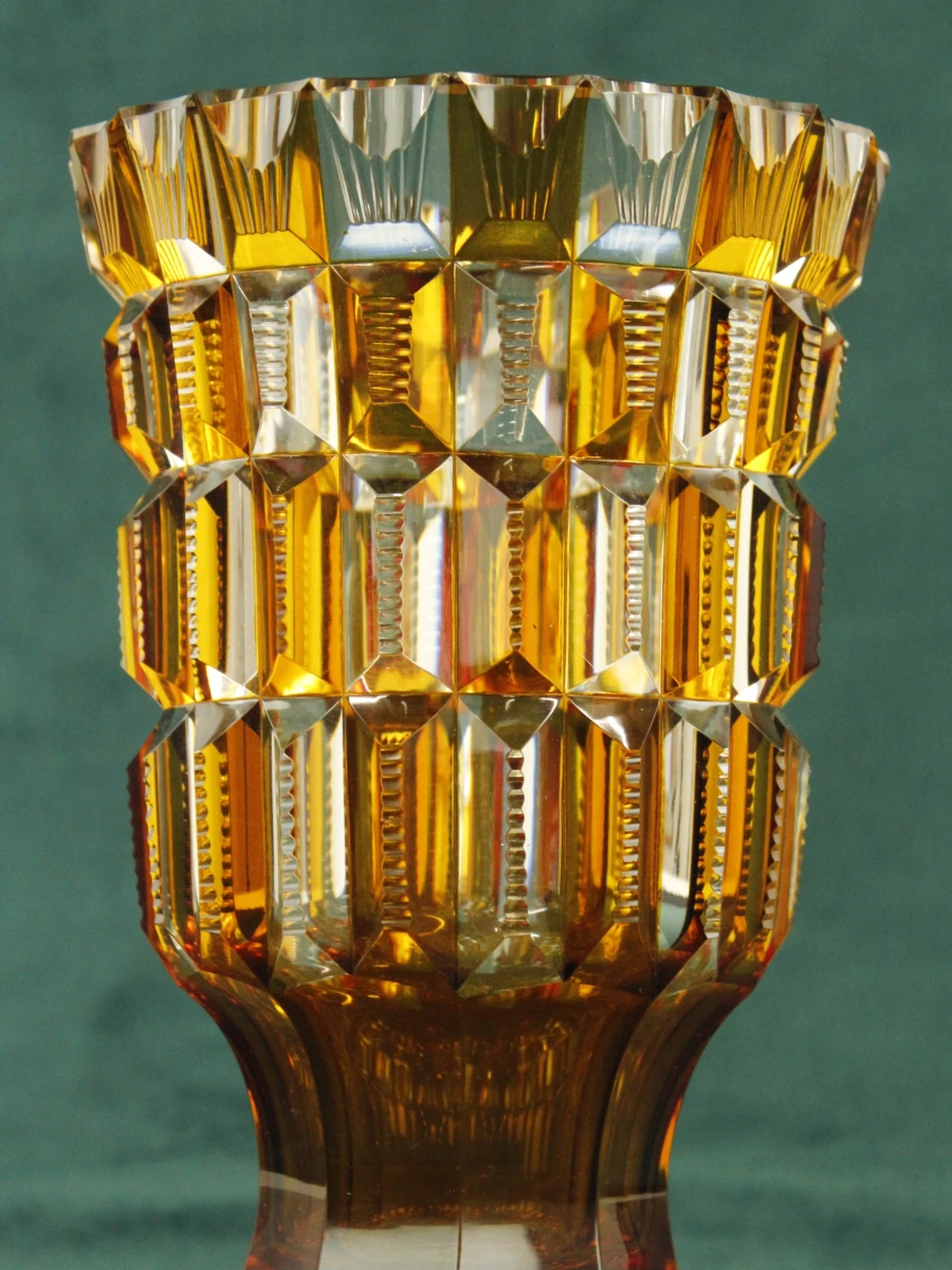 Amberkleurige kristallen Art Deco vaas - foto 3