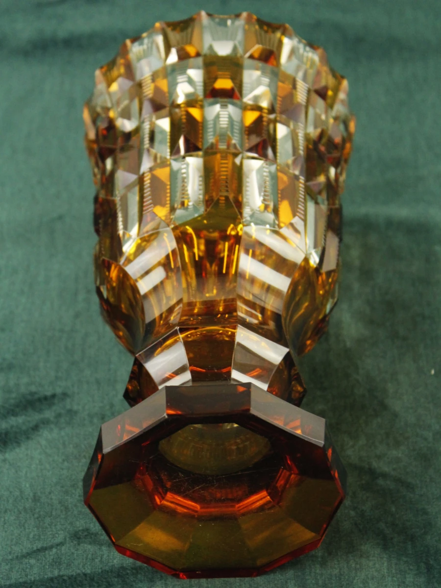 Amberkleurige kristallen Art Deco vaas - foto 6