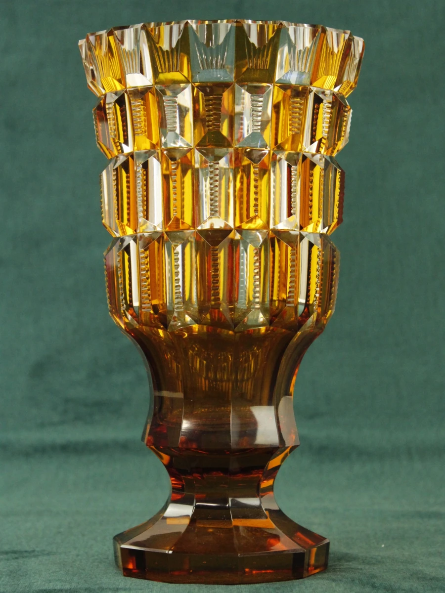Amberkleurige kristallen Art Deco vaas - foto 8