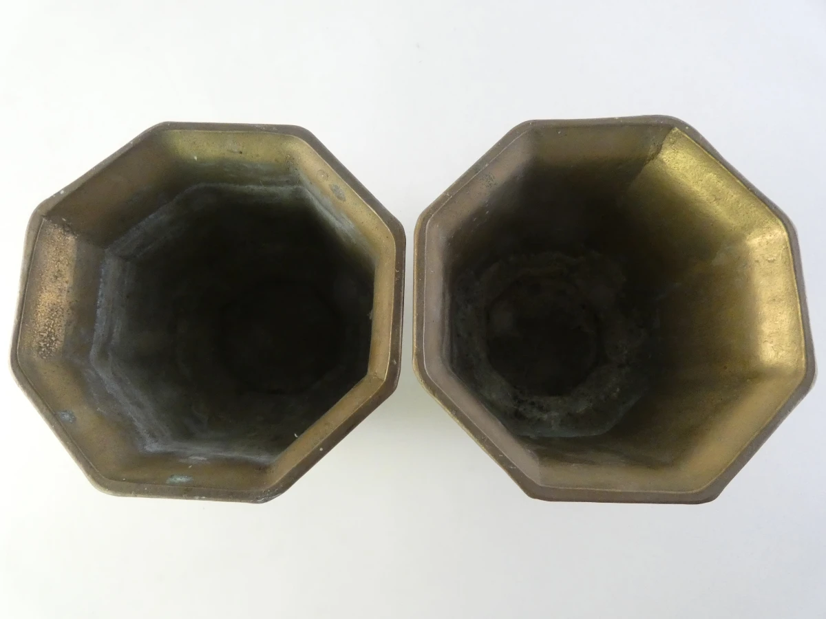 Set van 2 vintage messing bloempotten - foto 3