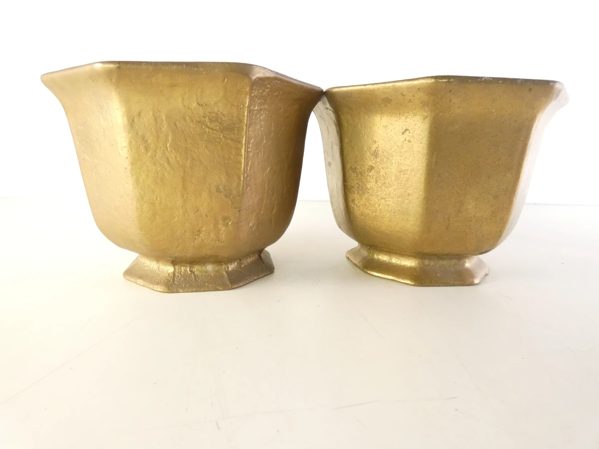 Set van 2 vintage messing bloempotten - foto 13