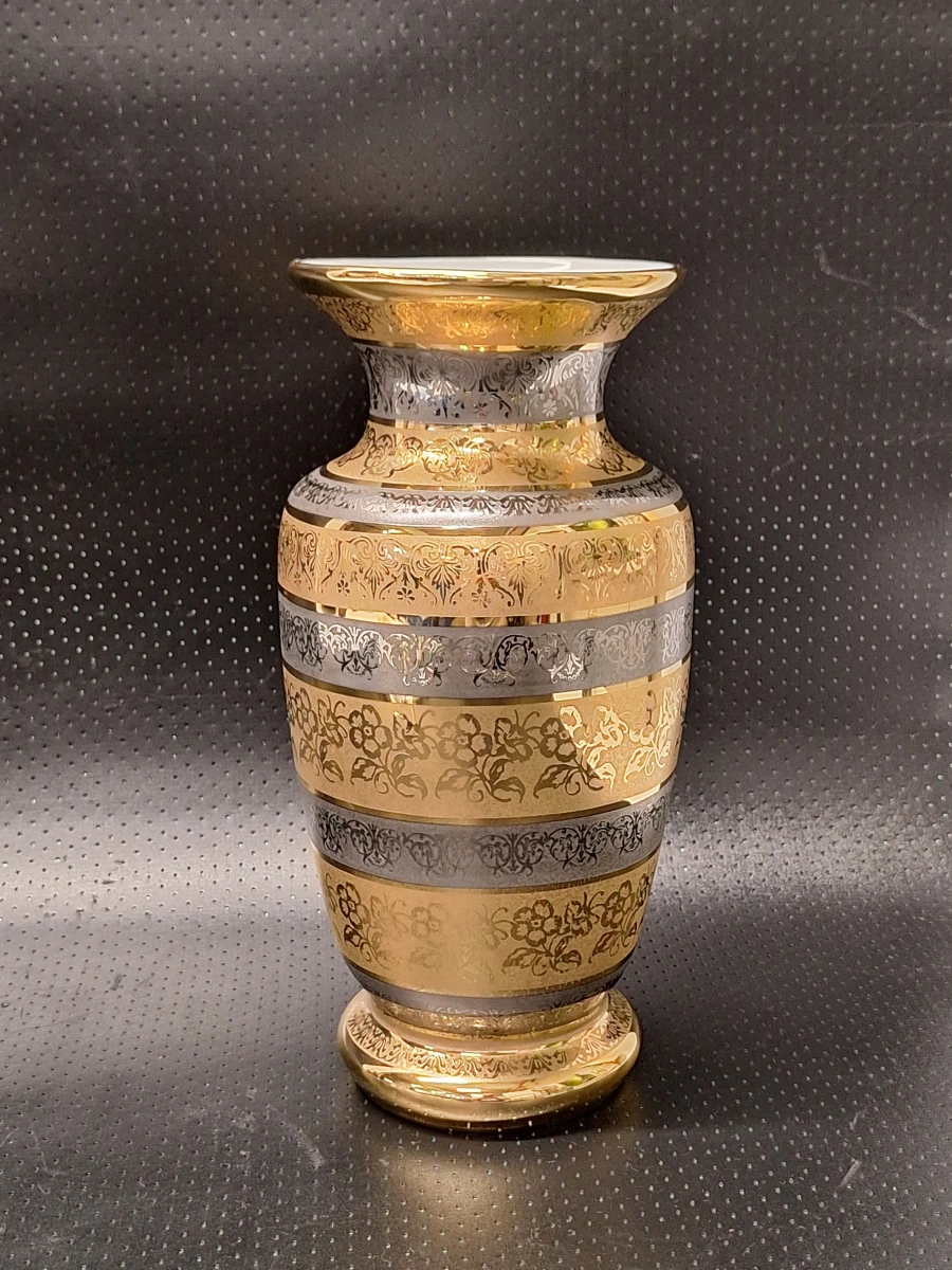 Luxe Porseleinen Vaas - Casa Bohemia S.A. - 24K Goud & Zilver Acid-Etched Decoratie - foto 2