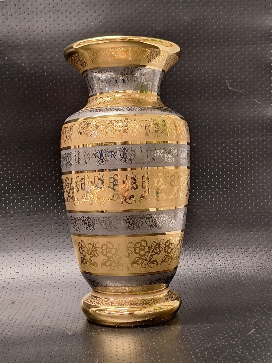 Luxe Porseleinen Vaas - Casa Bohemia S.A. - 24K Goud & Zilver Acid-Etched Decoratie - foto 3