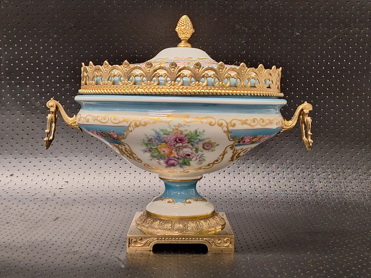 Klassieke Porseleinen Terrine / Bonbonnière met Bronzen Montuur - ACF (Décor de Paris) - foto 2